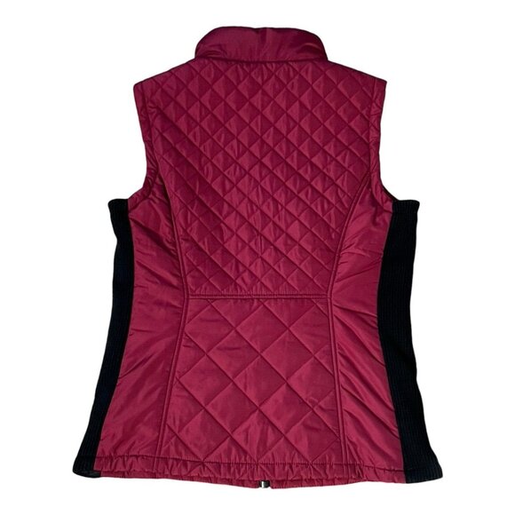 Andrew Marc Womens Quilted Puffer Vest Burgundy Full Zip Stretch Knit Sides Sz S - Picture 3 of 5